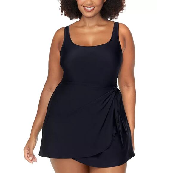 Raisins Curve Trendy Plus Size Calabria Side-Tie Swimdress, Black, Size 14W 0312 - Picture 1 of 2